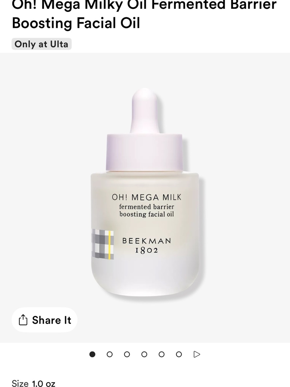 NIB Beekman 1802 Oh! Mega Milk Fermented Facial Oil